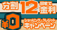 クレジットローン12回払いまで、金利０円キャンペーン！