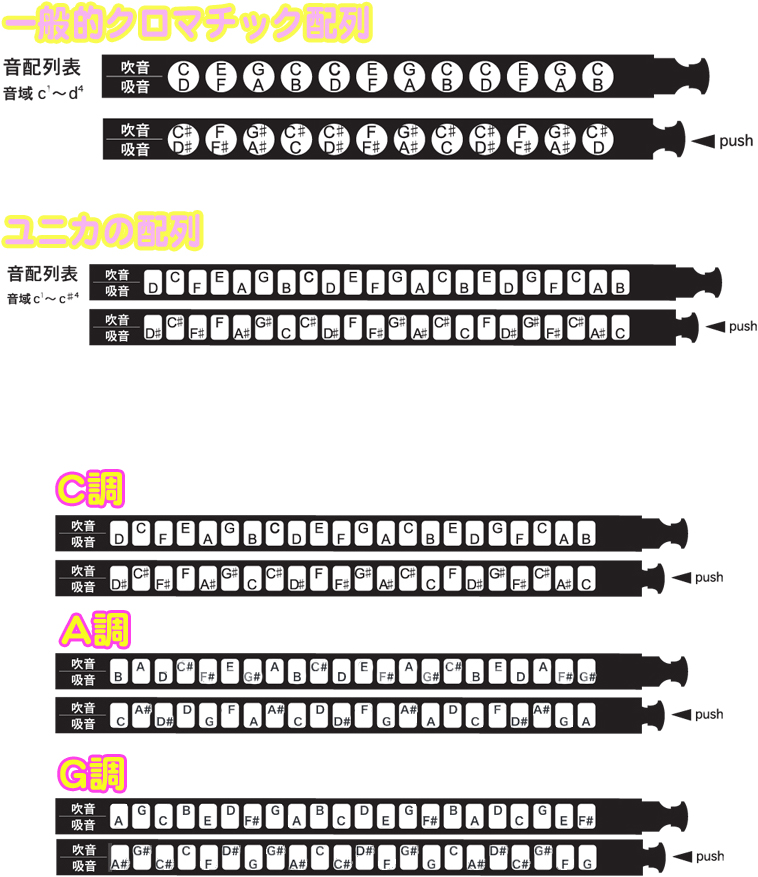 TOMBO ( トンボ ) 1244 ユニカ A調 複音ハーモニカ 配列 スライド式