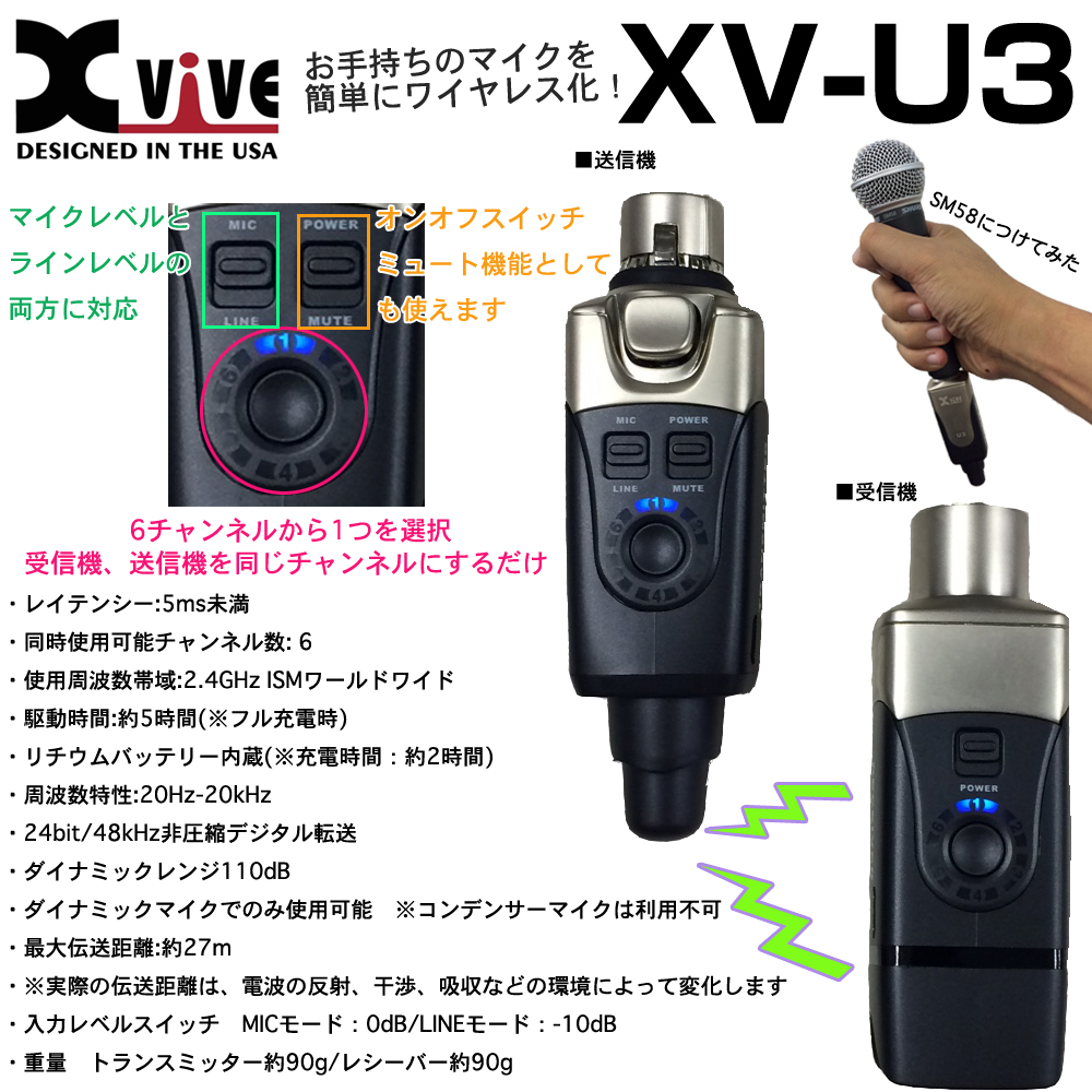 SHURE シュア BETA58A + Xvive XV-U3 ポータブルワイヤレス