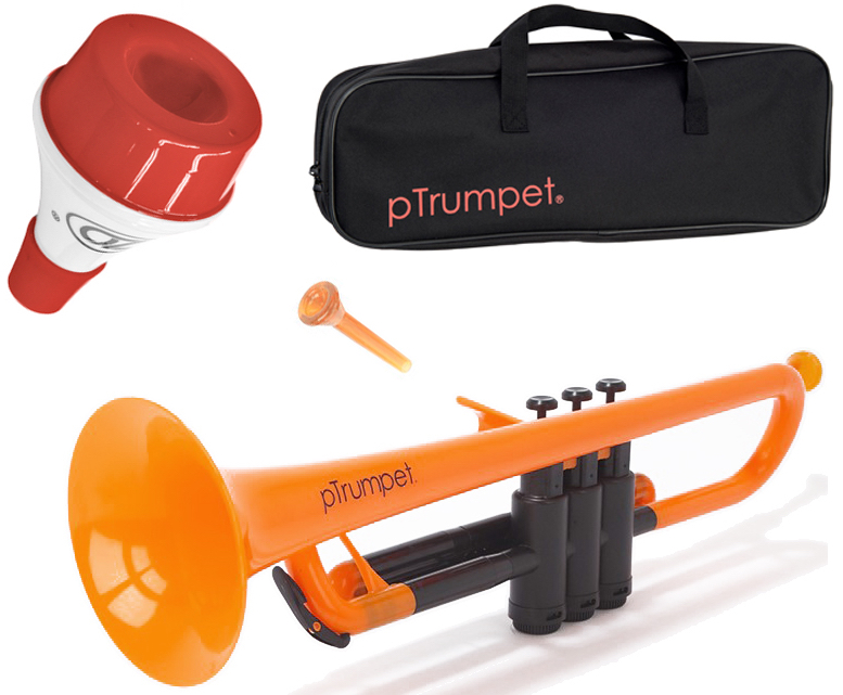 pTrumpet オレンジ トランペット本体、ソフトケース、マウスピース2本つき PINSTRUMENTS pTrumpet オレンジ Pトランペット プラスチック製