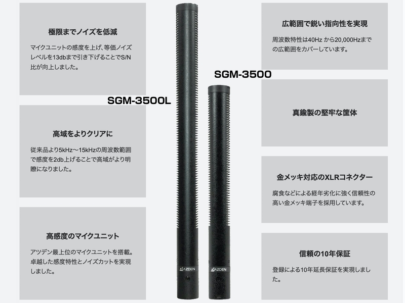 AZDEN ( アツデン ) SGM-3500L ◇ 超指向性マイクロホン 放送用 ...