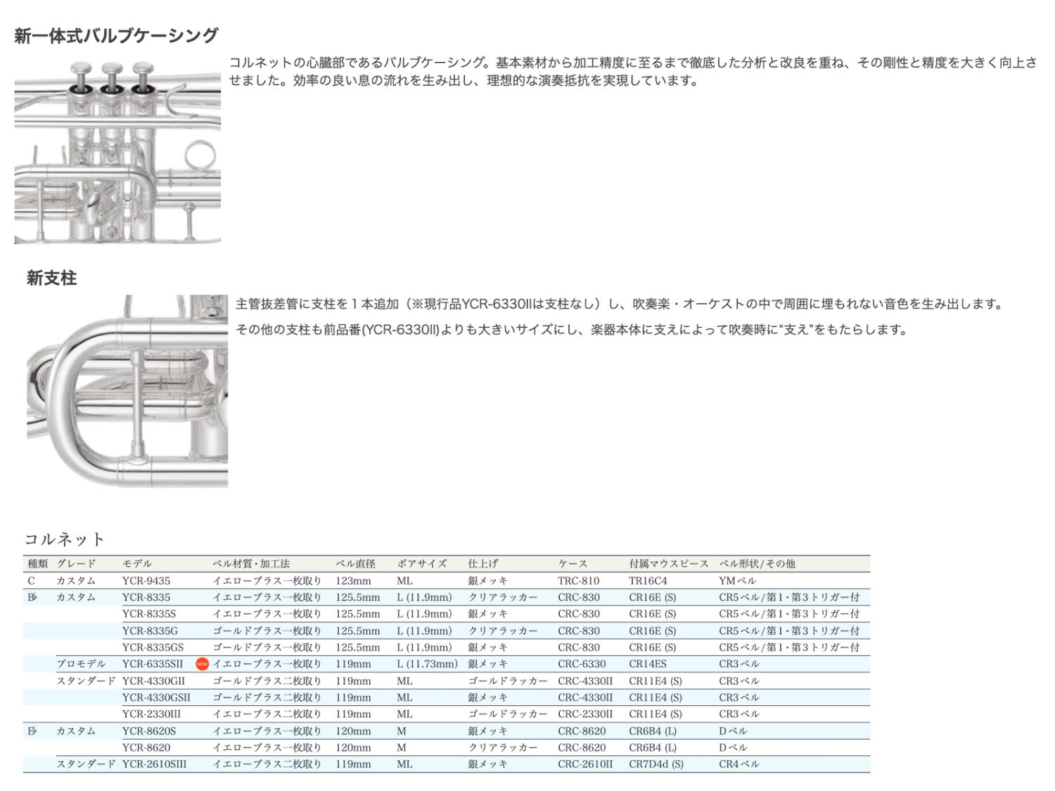 YAMAHA ヤマハ YCR-6335SII コルネット 銀メッキ イエローブラス