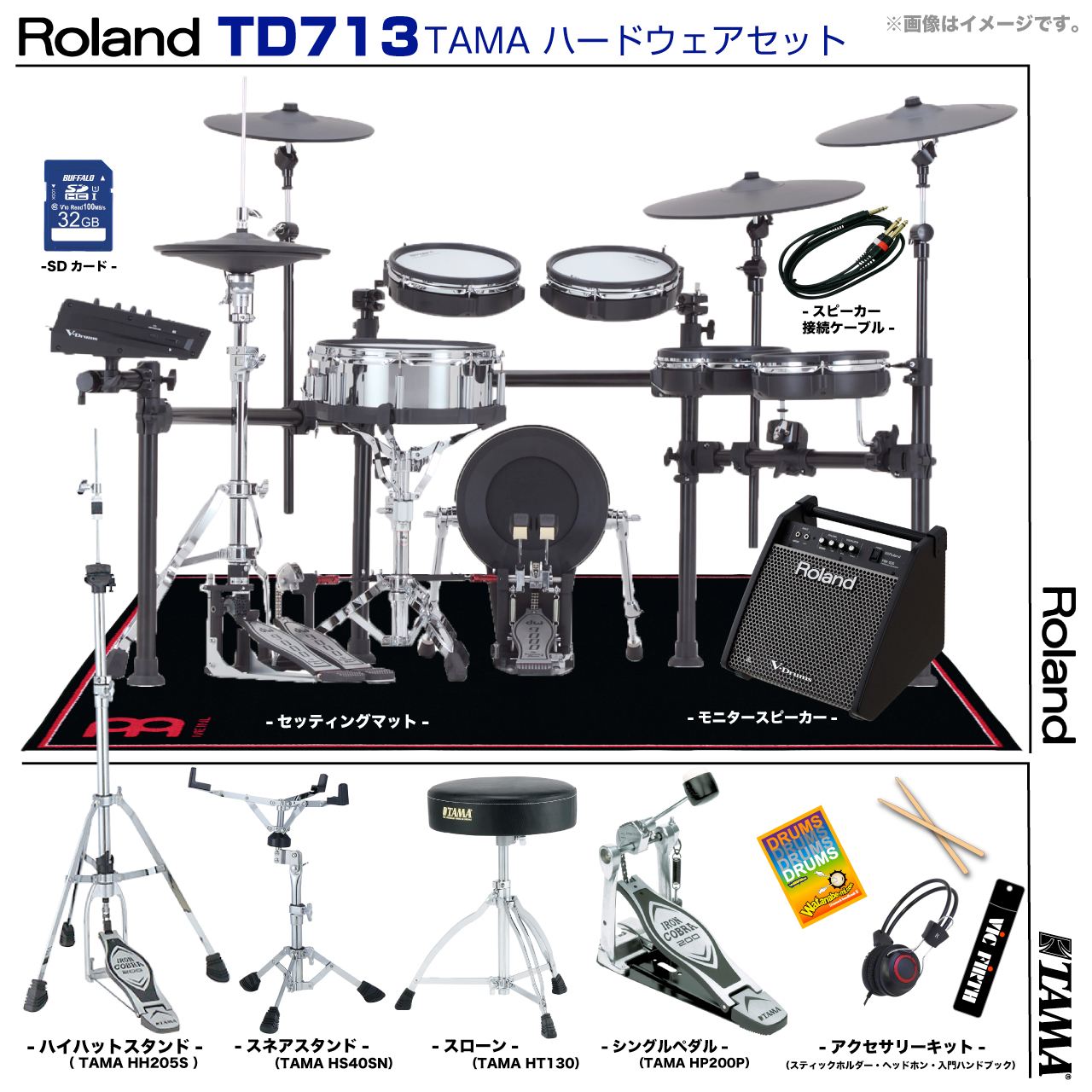 Roland 電子ドラム、専用アンプ、専用ケース、ドラムチェアー