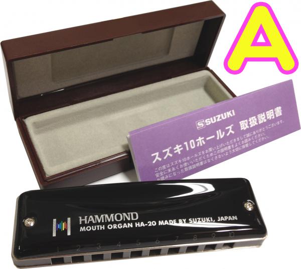 SUZUKI ( スズキ ) A調 HAMMOND HA-20 ブルースハーモニカ 10穴 ハーモニカ 日本製 テンホールズ ブルースハープ型 ハモンド 黒色 メジャー マウスオルガン