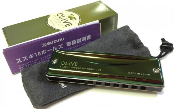 SUZUKI ( スズキ ) オリーブ High-G OLIVE C-20 グリーン 10穴 ブルースハーモニカ テンホールズ ハーモニカ ステンレスカバー Hi-G HIG メジャー