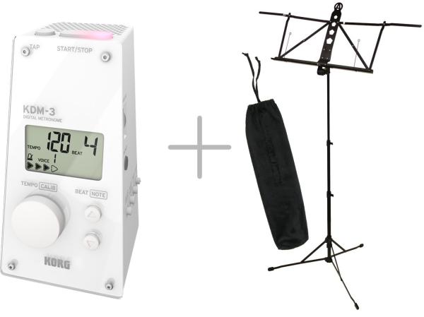 KORG コルグ KDM-3-WH デジタル メトロノーム ホワイト 電子メトロノーム white digital metronome KDM-3 WH AMS-100 アルミ譜面台 セット　北海道 沖縄 離島不可