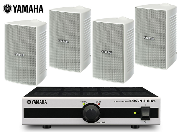 YAMAHA ( ヤマハ ) VS4W ホワイト (2ペア) + PA2030a  店舗 BGMセット  屋内/野外 対応