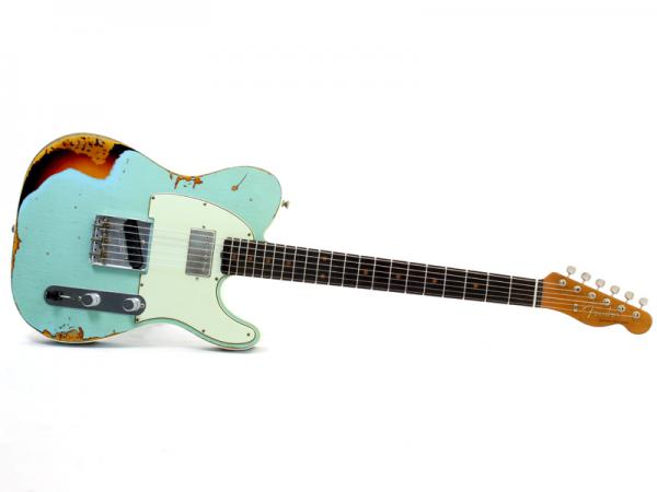 Fender Custom Shop 2018 Limited Reverse Telecaster Custom HS Heavy Relic Aged Daphne Blue over 3Color Sunburst