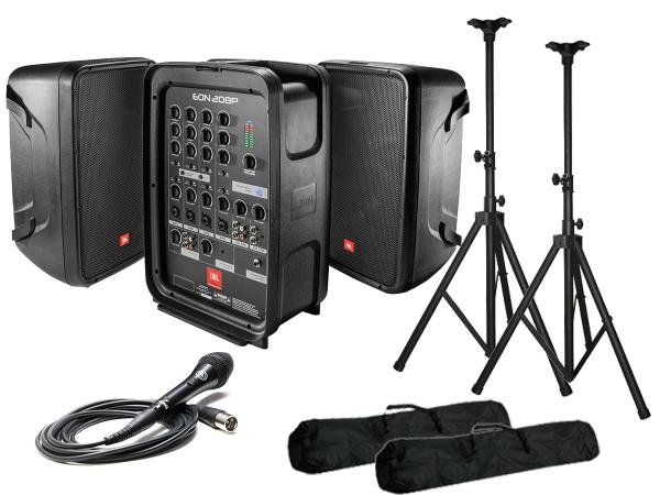 JBL ジェイビーエル EON208P スピーカースタンド(ブラック K306B)セット ◆スピーカー×2台と8chミキサーのPAセット