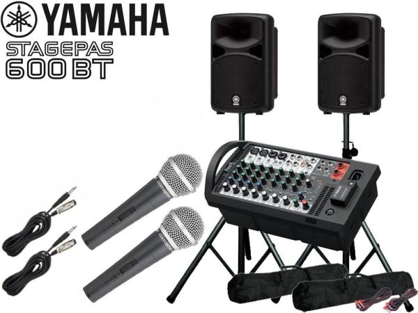 YAMAHA ( ヤマハ ) STAGEPAS600BT マイク2本とスピーカースタンド  (K306B/ペア)  