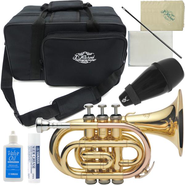 J Michael Jマイケル 3年保証 TR-350PL ポケットトランペット ラッカー ゴールド セットH　以下は対応不可 北海道 沖縄 離島 同梱 代引き