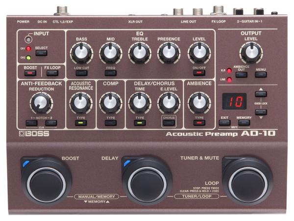 BOSS ( ボス ) AD-10 Acoustic Preamp アコースティック プリアンプ ボス エフェクター DI 4バンドEQ XLRステレオアウトプット