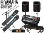 YAMAHA ヤマハ STAGEPAS600BT SOUNDPURE ワイヤレスマイク ハンドタイプ2本とマイクスタンド2本  スピーカースタンド (JS-TS50) セット