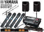 YAMAHA ヤマハ STAGEPAS600BT SOUNDPURE ワイヤレスマイク ハンドタイプ4本 マイクスタンド2本 スピーカースタンド(JS-TS50-2) セット