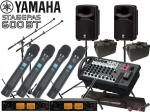 YAMAHA ヤマハ STAGEPAS600BT SOUNDPURE ワイヤレスマイク4本とマイクスタンド2本とケース& SPスタンド (JS-TS50) セット