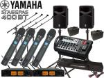 YAMAHA ヤマハ STAGEPAS400BT SOUNDPUREワイヤレス ハンドマイク4本 マイクスタンド4本 スピーカースタンド 、キャリングケース付き (JS-TS50-2) セット