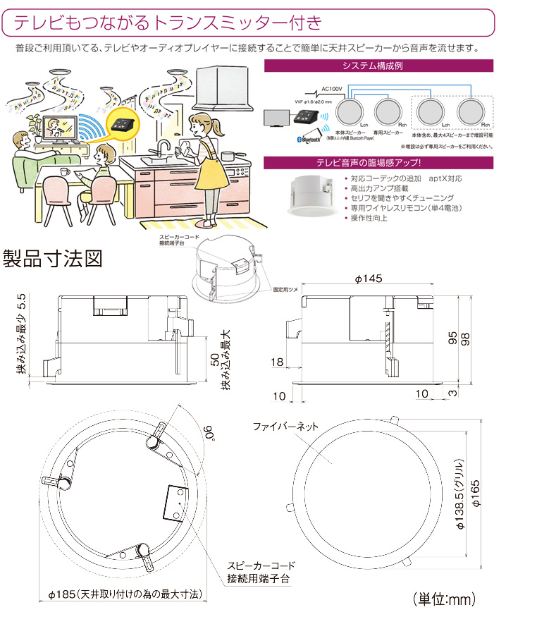 Abaniact ブルートゥース対応の天井埋め込み型スピーカーシステム ABP