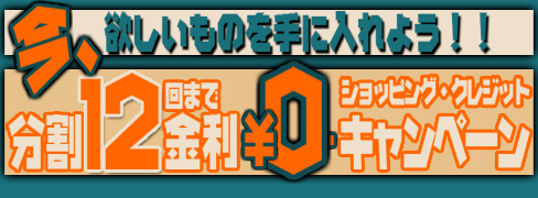 クレジットローン12回払いまで、金利０円キャンペーン！